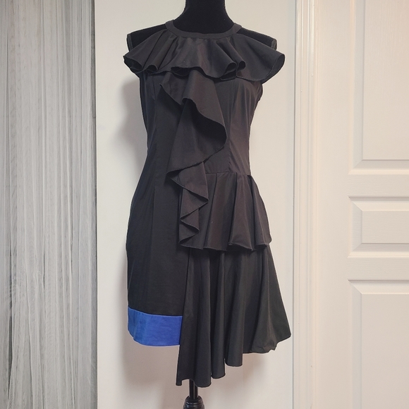 Mini Goth Cocktail Dress in Black w Blue Detail - Picture 13 of 16
